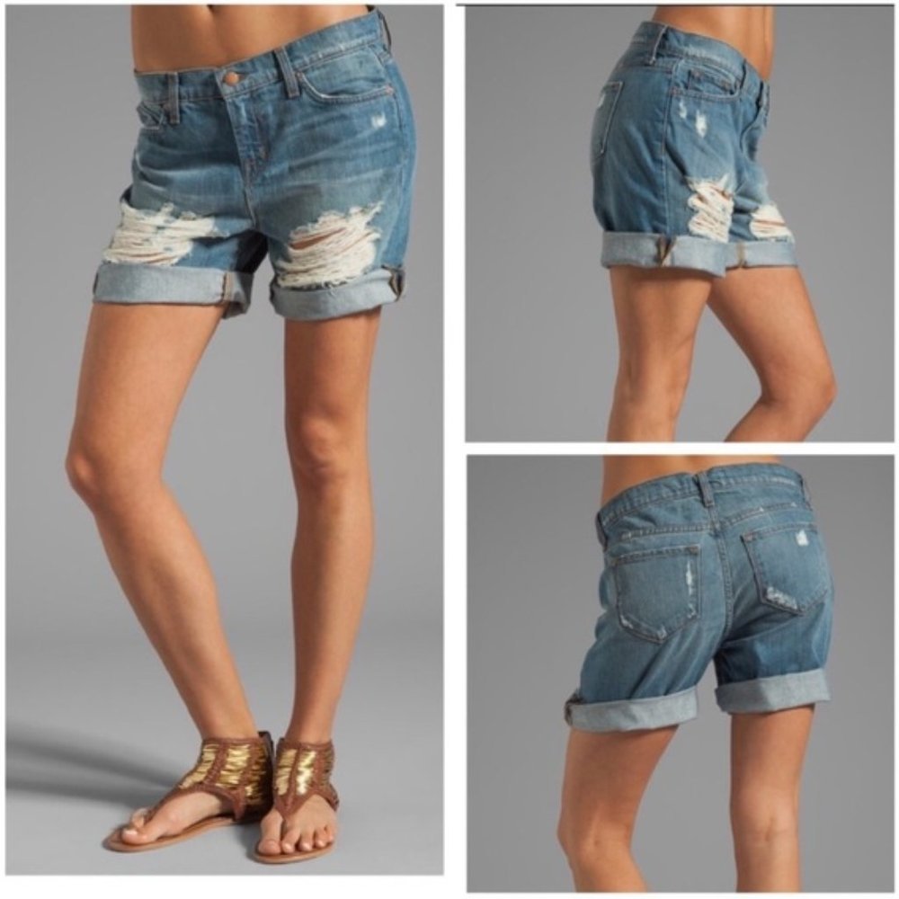 J BRAND Euphoria Blue Distressed Boyfriend Bermuda Shorts